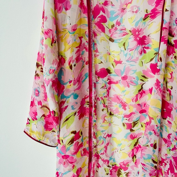 PINK FLORAL CHIFFON OVERCOAT - Picture 2 of 3